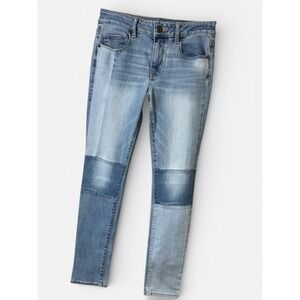 American Eagle Skinny Patchwork Colorblock Light Wash Denim Jeans Size 6 Patches